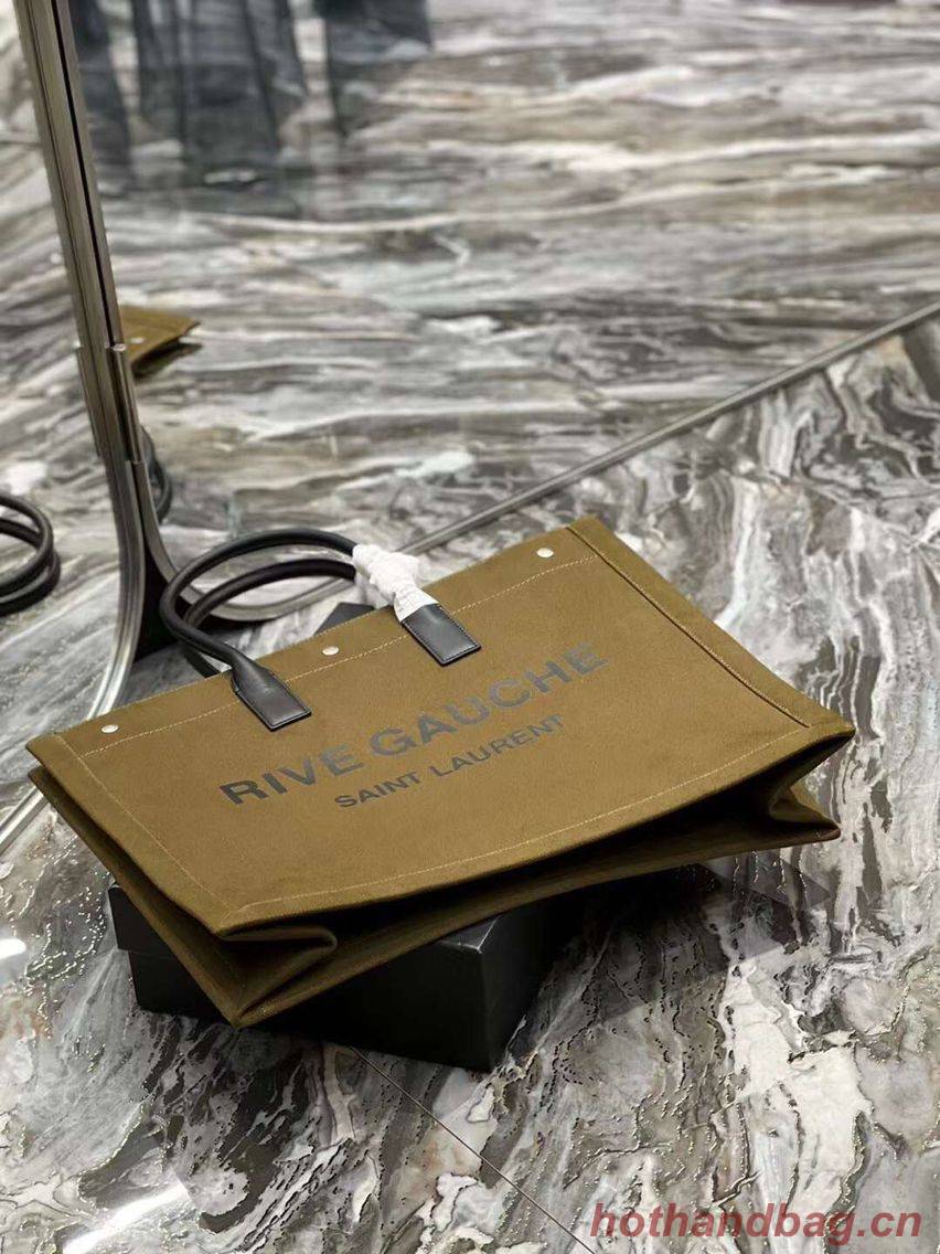 Yves Saint Laurent TWEED AND LAMBSKIN shopping bag Y677945 Military green