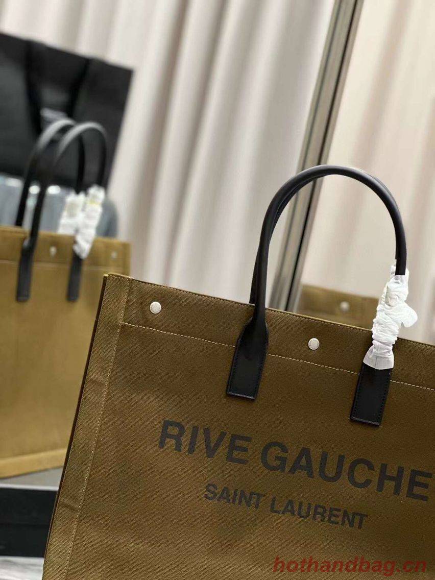 Yves Saint Laurent TWEED AND LAMBSKIN shopping bag Y677945 Military green