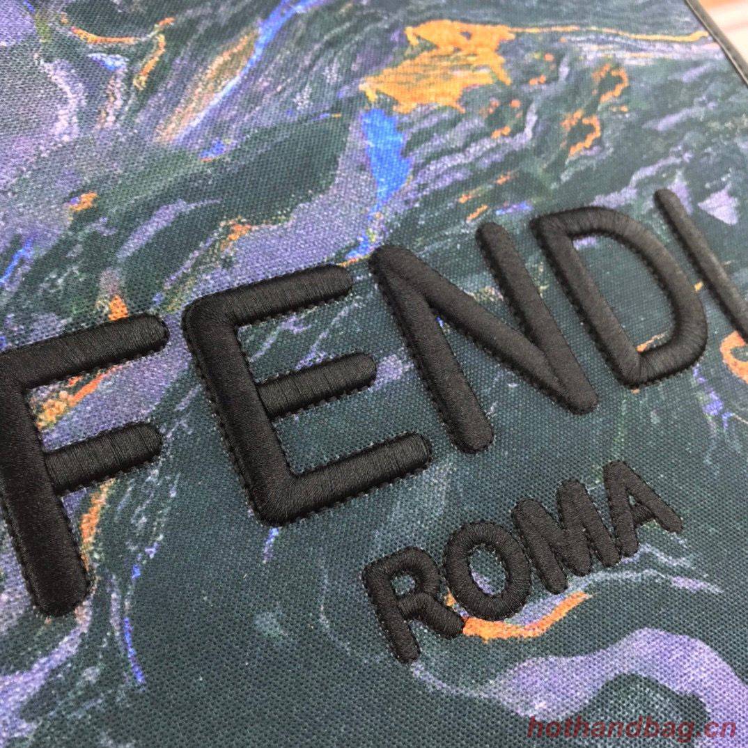 Fendi Tote Fabric Graffiti Print Shopping Bag 1676 Blue