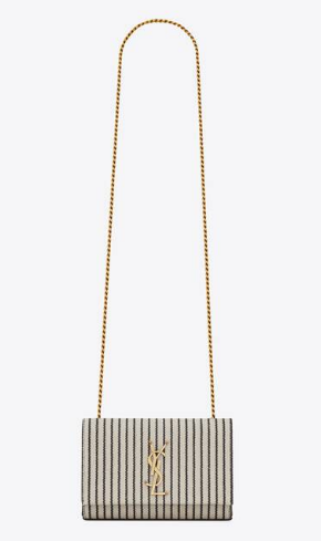 SAINT LAURENT KATE SMALL CHAIN BAG IN CANVAS AND SMOOTH LEATHER 469390 CREAM ET NOIR
