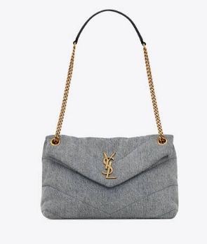 SAINT LAURENT PUFFER SMALL CHAIN BAG IN DENIM AND SMOOTH LEATHER 577476 BLUE-GRAY