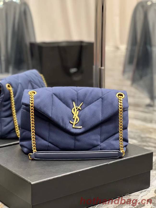 SAINT LAURENT PUFFER SMALL CHAIN BAG IN DENIM AND SMOOTH LEATHER 577476 dark blue