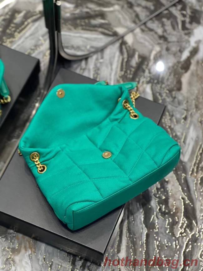 SAINT LAURENT PUFFER SMALL CHAIN BAG IN DENIM AND SMOOTH LEATHER 577476 green