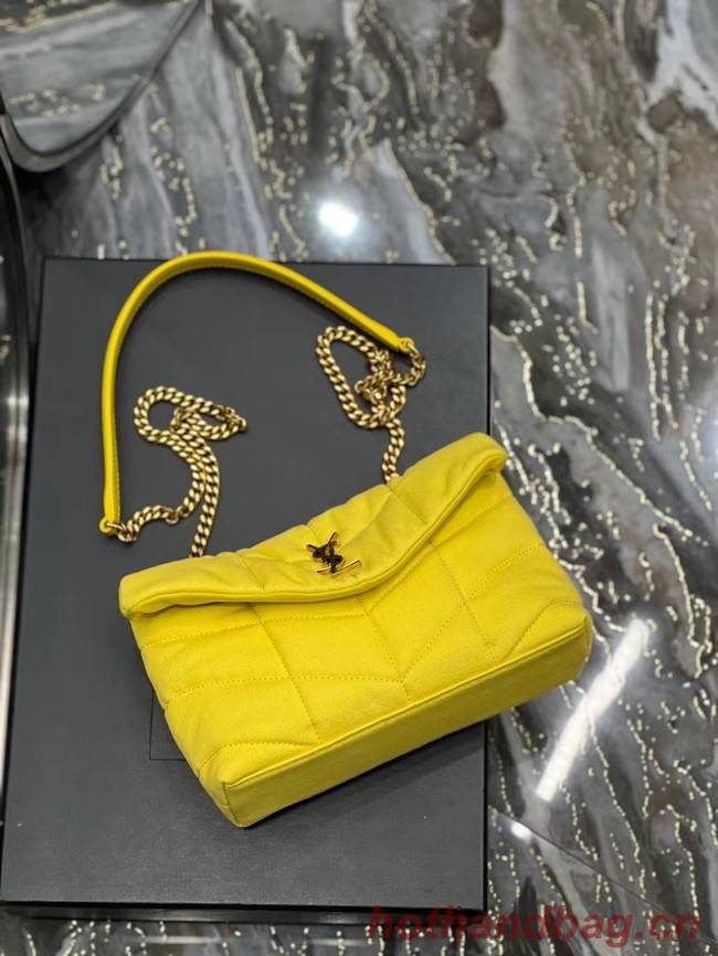 SAINT LAURENT PUFFER TOY BAG IN CANVAS AND SMOOTH LEATHER 620333 JAUNE CITRON