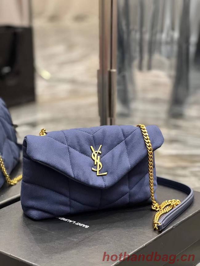 SAINT LAURENT PUFFER TOY BAG IN CANVAS AND SMOOTH LEATHER 620333 MARINE