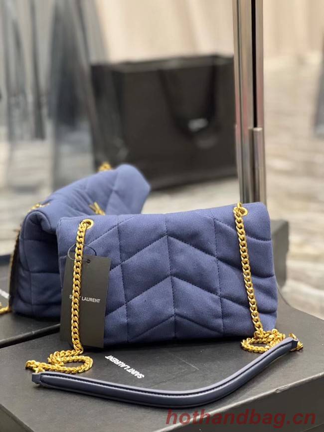 SAINT LAURENT PUFFER TOY BAG IN CANVAS AND SMOOTH LEATHER 620333 MARINE