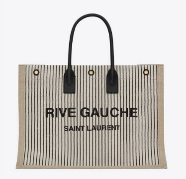 Yves Saint Laurent RIVE GAUCHE TOTE BAG IN LINEN AND SMOOTH LEATHER 499290