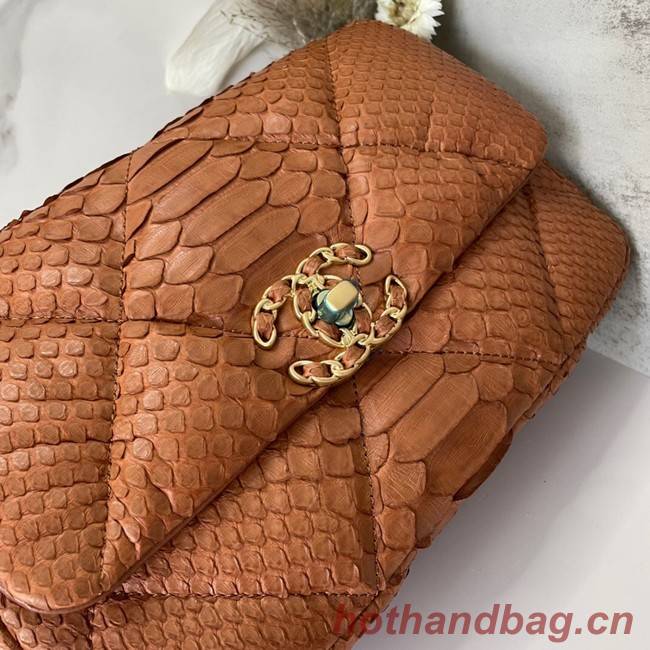 CHANEL 19 Flap Bag Original Snake skin flap bag AS1160 Camel