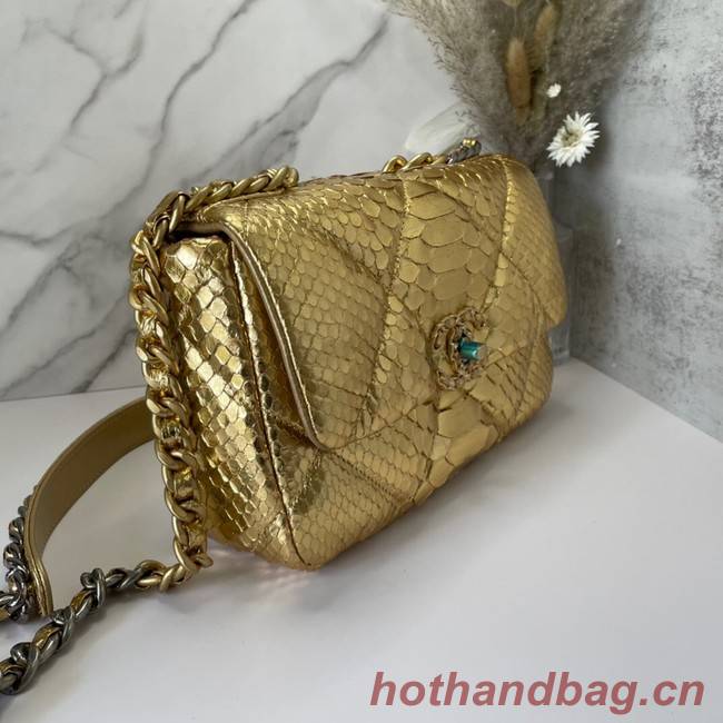 CHANEL 19 Flap Bag Original Snake skin flap bag AS1160 gold
