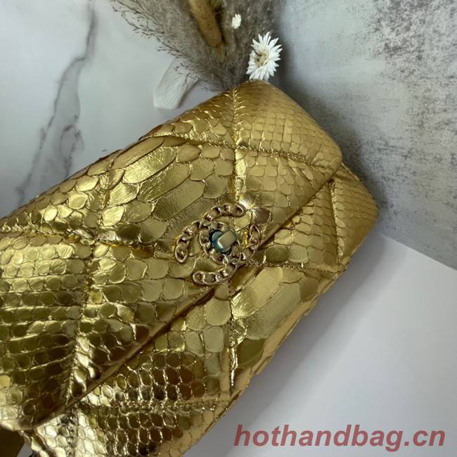 CHANEL 19 Flap Bag Original Snake skin flap bag AS1160 gold