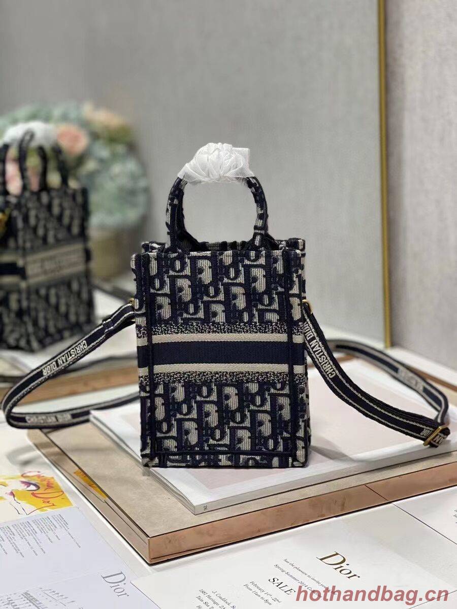 MINI DIOR BOOK TOTE PHONE BAG Blue Dior Oblique Embroidery S5555CRIW