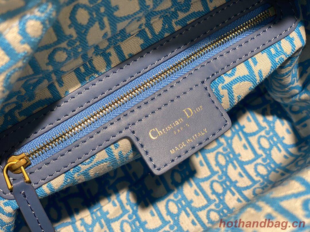 MEDIUM LADY DIOR BAG Natural Wicker and sky Blue Dior Oblique Jacquard M0565