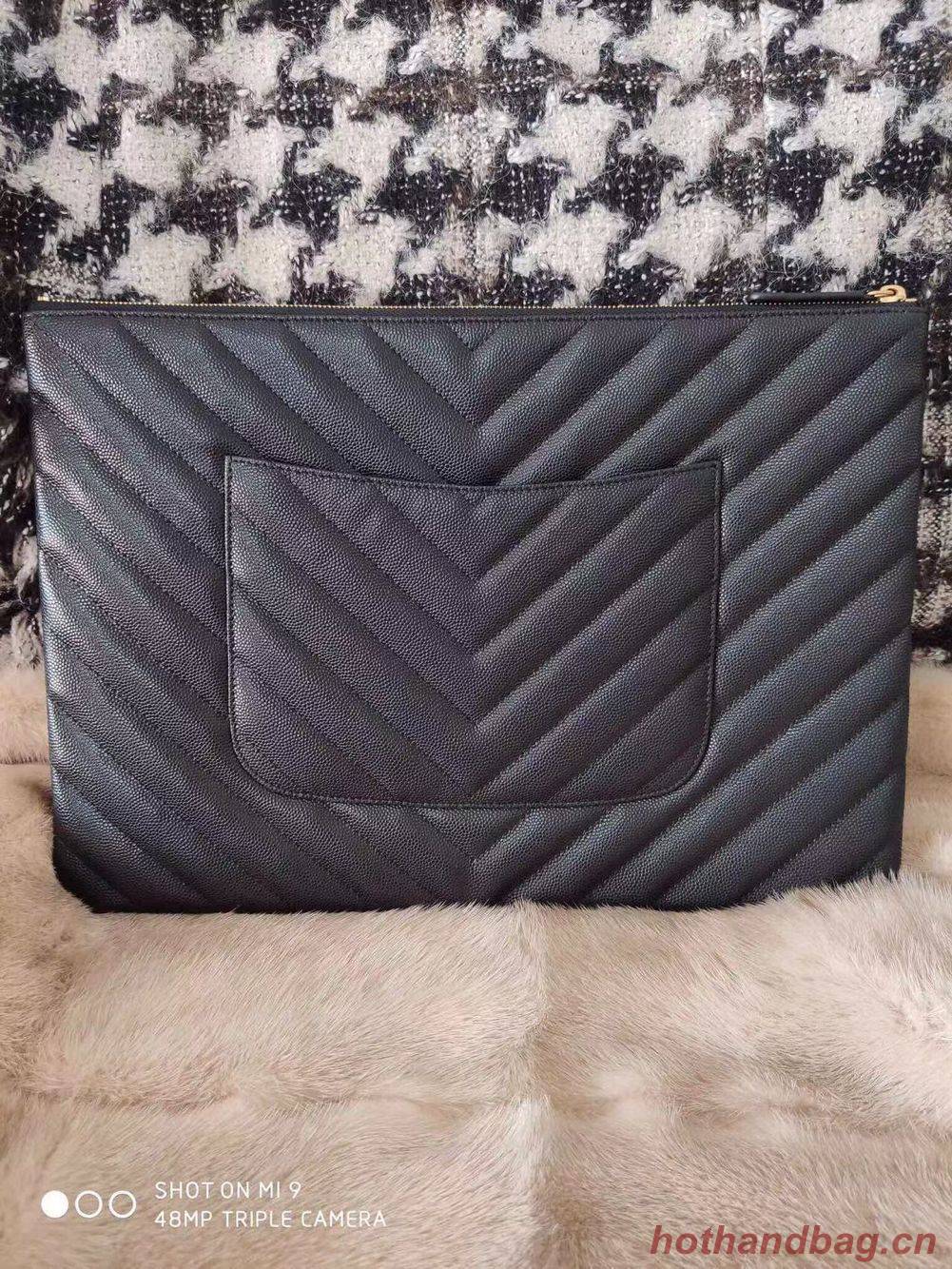Chanel Clutch Bag Black Caviar Leather 7012 Gold