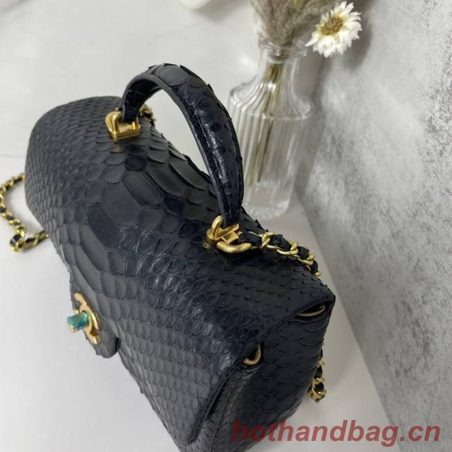 Chanel Snake skin mini flap bag with top handle AB2431 black