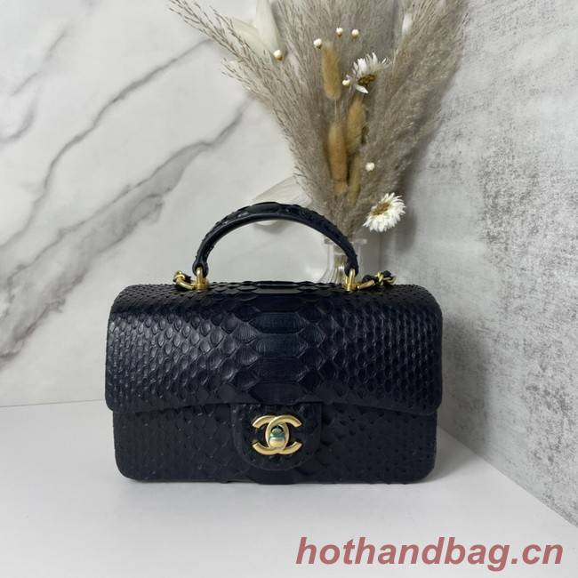 Chanel Snake skin mini flap bag with top handle AB2431 black