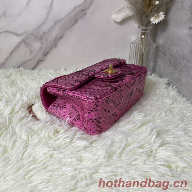 Chanel Snake skin mini flap bag with top handle AS2431 Fuchsia