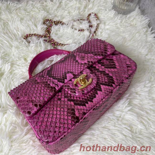 Chanel Snake skin mini flap bag with top handle AS2431 Fuchsia