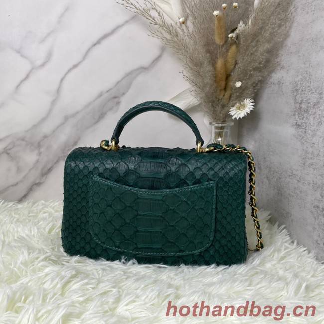Chanel Snake skin mini flap bag with top handle AS2431 blackish green