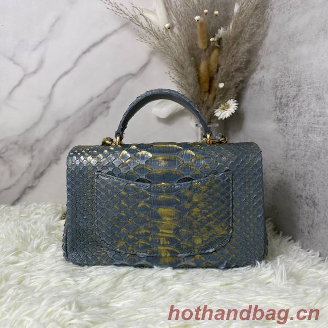 Chanel Snake skin mini flap bag with top handle AS2431 dark gray