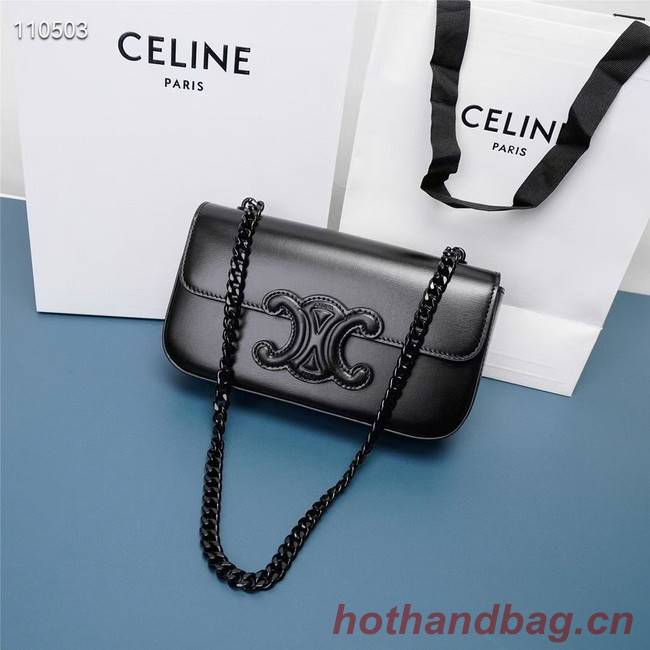 Celine CHAIN SHOULDER BAG CUIR TRIOMPHE IN SHINY CALFSKIN 199243 BLACK & BLACK