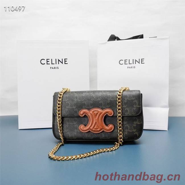 Celine CHAIN SHOULDER BAG TRIOMPHE IN TRIOMPHE CANVAS AND CALFKSIN 199243 BROWN