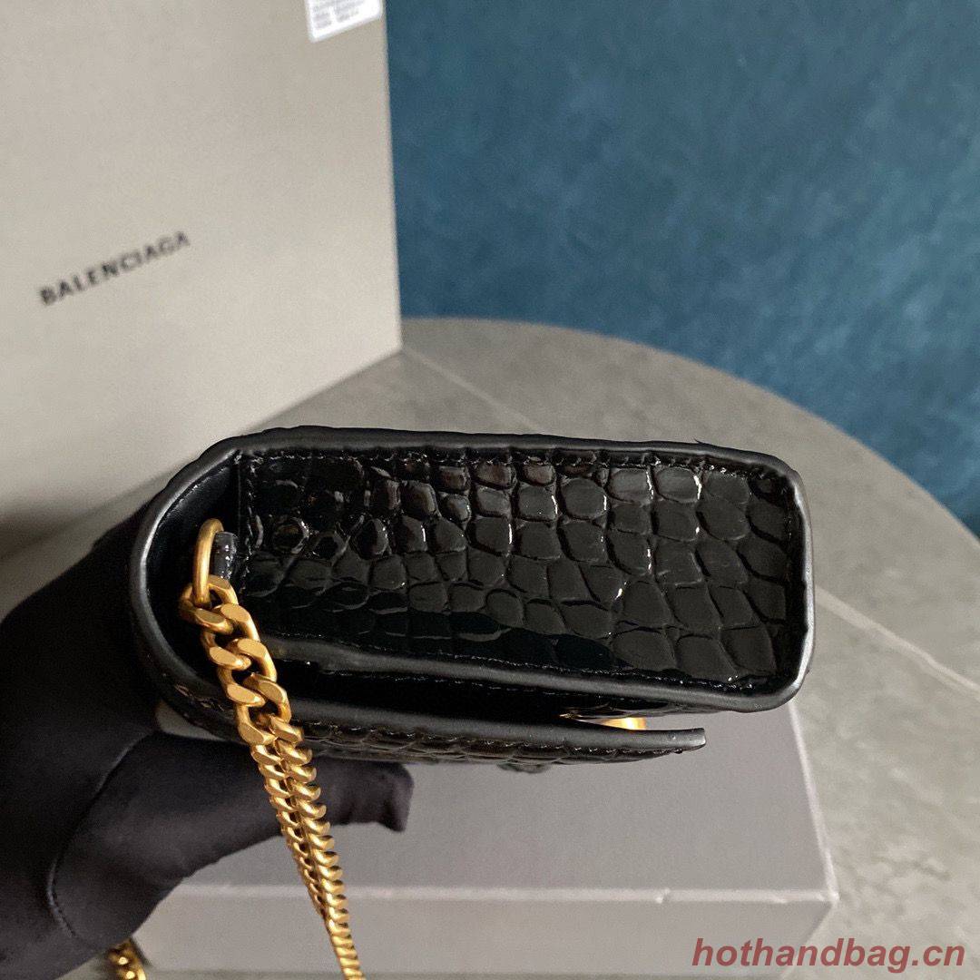 Balenciaga HOURGLASS Wallet With Chain Crocodile Embossed 656050 Black