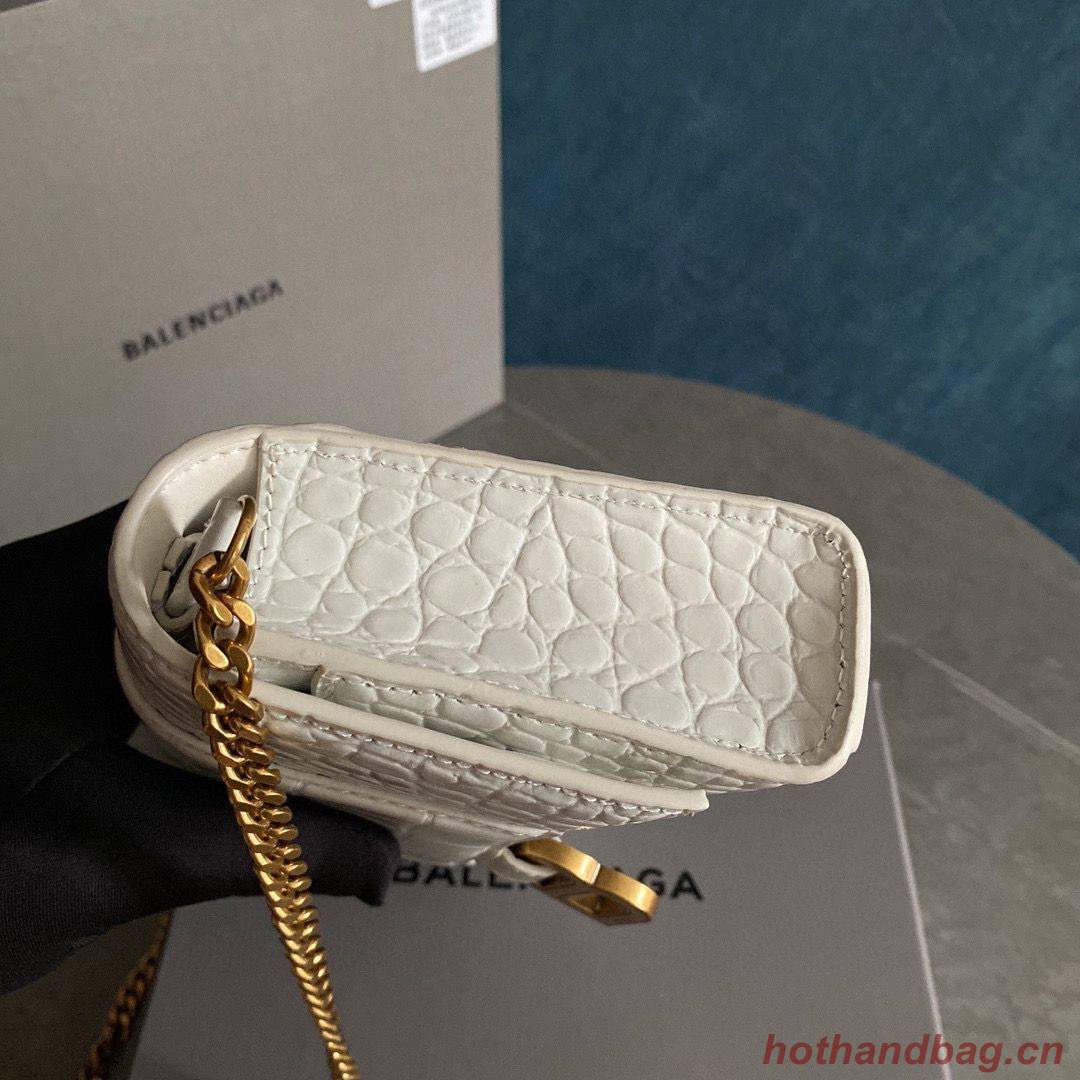 Balenciaga HOURGLASS Wallet With Chain Crocodile Embossed 656050 White