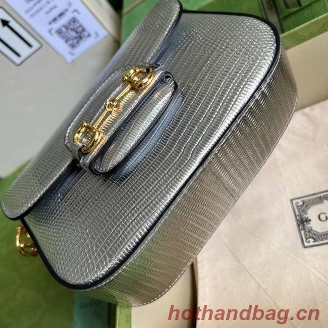 Gucci Horsebit 1955 lizard mini bag 675801 Silver