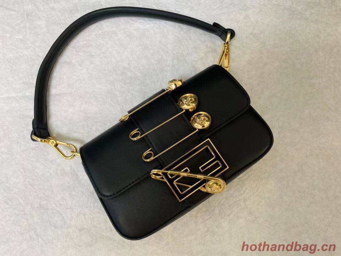 Fendi Brooch mini baguette Fendace leather bag 8BS066A black
