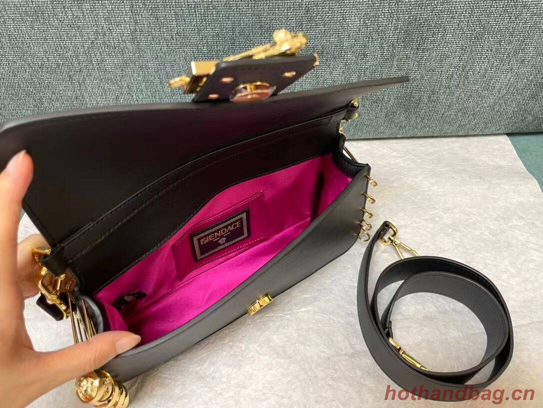 Fendi Baguette brooch Fendace Black leather bag 8BR801