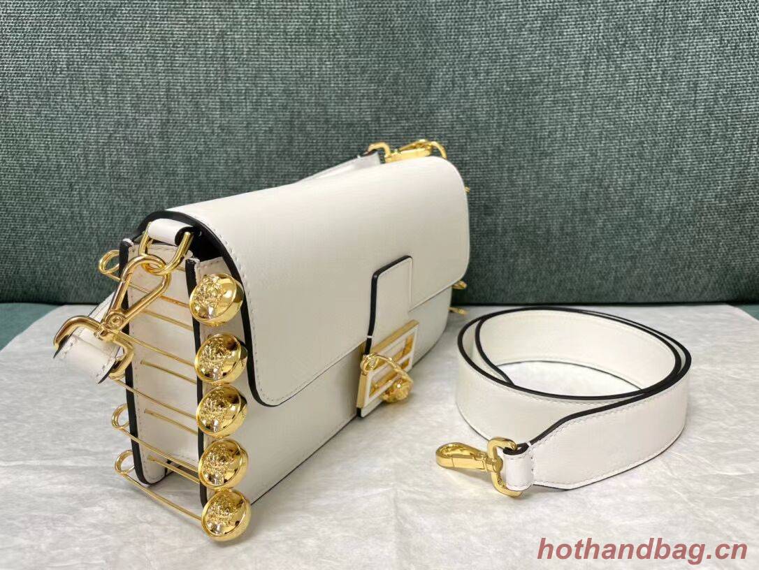 Fendi Baguette brooch Fendace white leather bag 8BR801