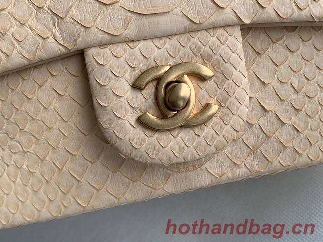Chanel Snake skin mini flap bag with top handle AS2431 apricot