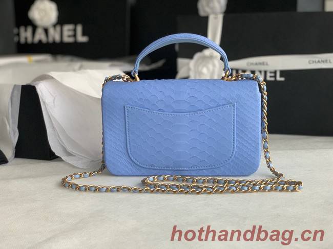 Chanel Snake skin mini flap bag with top handle AS2431 blue