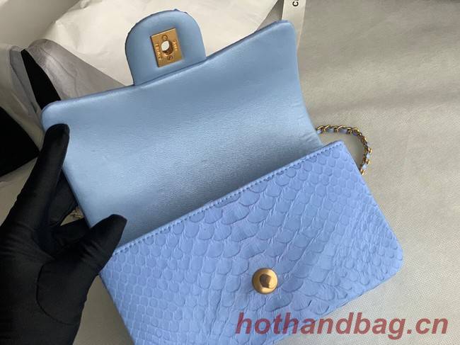 Chanel Snake skin mini flap bag with top handle AS2431 blue