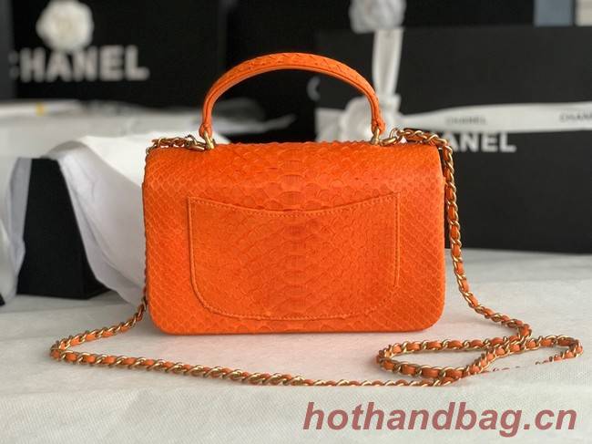 Chanel Snake skin mini flap bag with top handle AS2431 orange