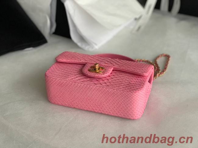 Chanel Snake skin mini flap bag with top handle AS2431 pink
