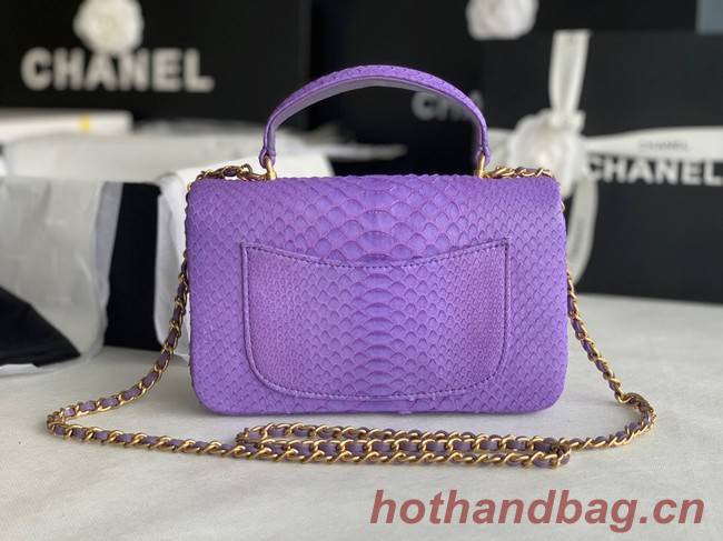 Chanel Snake skin mini flap bag with top handle AS2431 purple