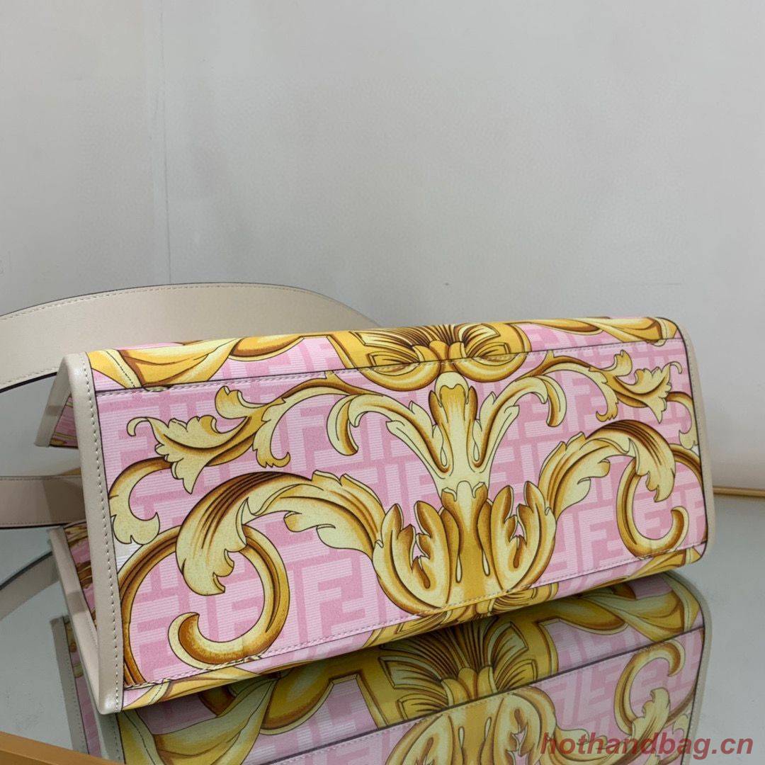 Fendi Tote Fabric Graffiti Print Shopping Bag 23651 White&Pink&Gold