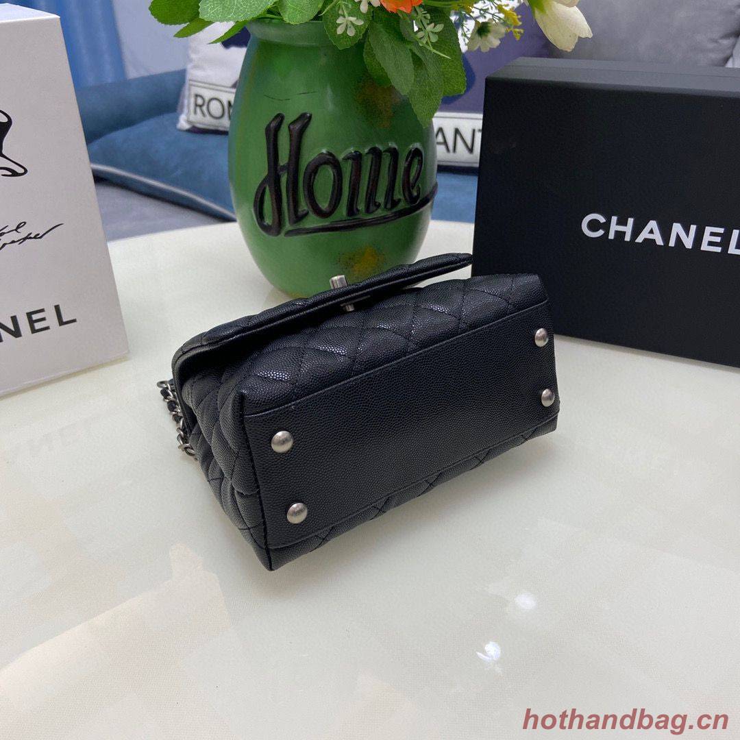 Chanel coco mini flap bag with top handle AS2215 black&Silver-Tone Metal 