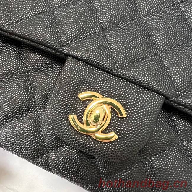 Chanel Clutch Bag Black Caviar Leather 7013 Gold