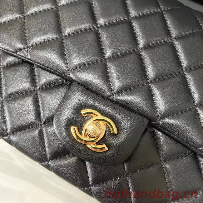 Chanel Clutch Bag Black Sheepskin Leather 7013 Gold