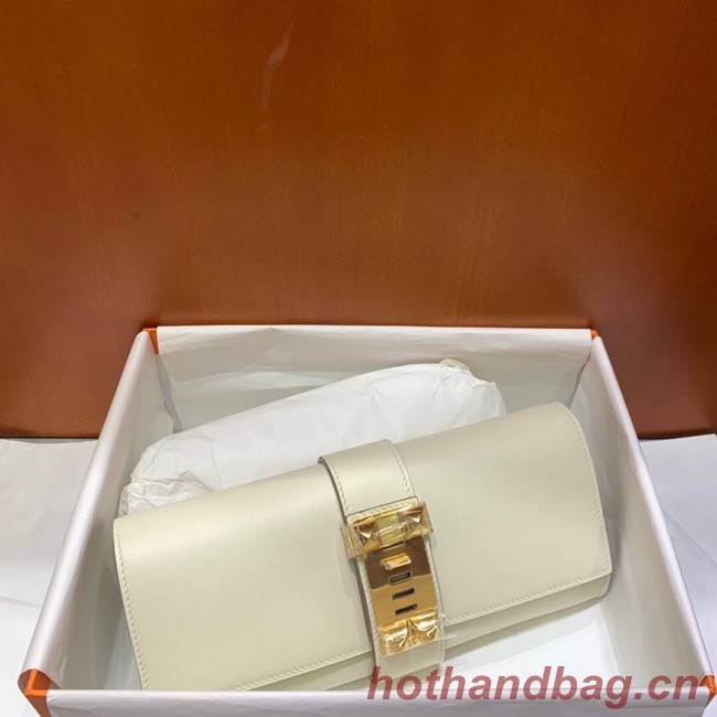 Hermes H Medor swift Leather Clutch 37566 white&Gold hardware