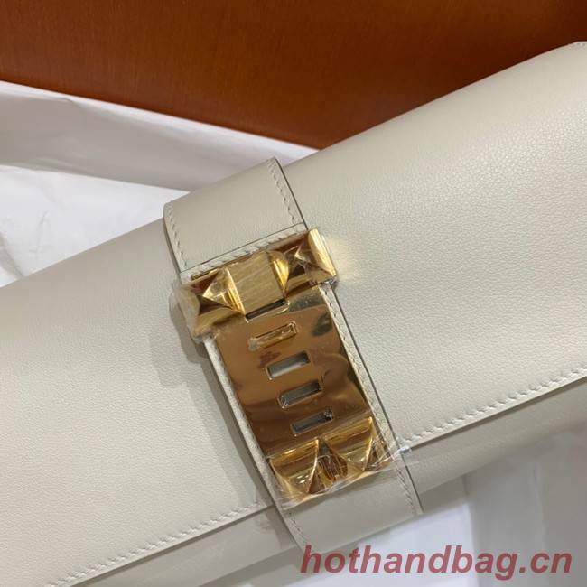 Hermes H Medor swift Leather Clutch 37566 white&Gold hardware