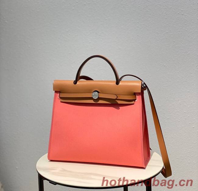 Hermes Herbag 31CM Original Canvas Leather & Calfskin 48887 pink&brown