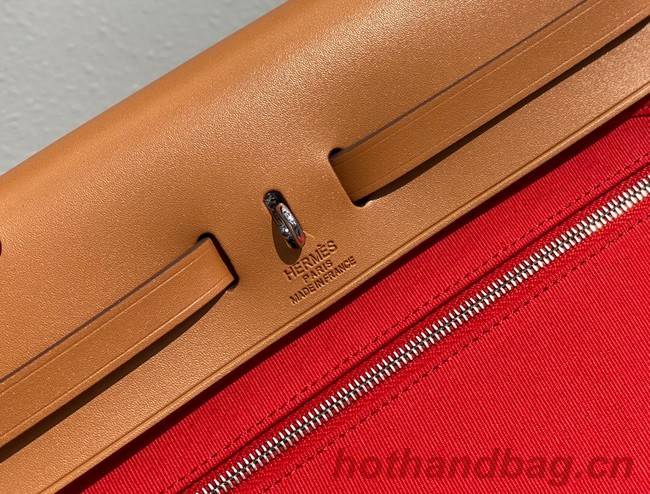 Hermes Herbag 31CM Original Canvas Leather & Calfskin 48887 red&brown