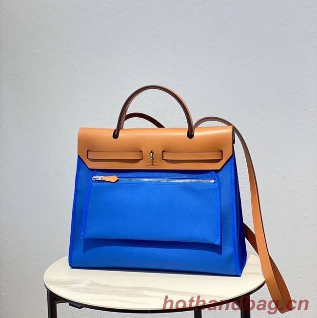 Hermes Herbag 31CM Original Canvas Leather & Calfskin 48887 blue&brown
