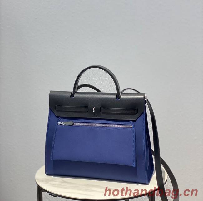 Hermes Herbag 31CM Original Canvas Leather & Calfskin 48887 blue&black