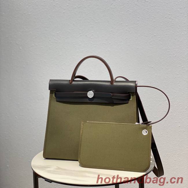 Hermes Herbag 31CM Original Canvas Leather & Calfskin 48887 green&brown