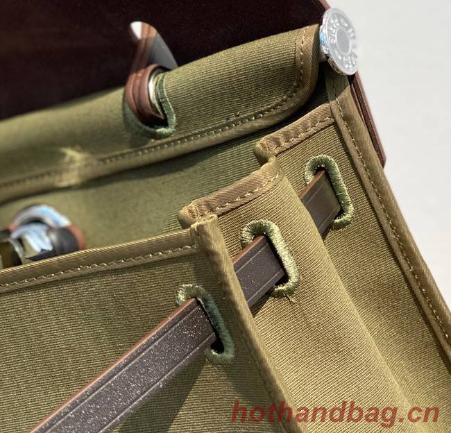 Hermes Herbag 31CM Original Canvas Leather & Calfskin 48887 green&brown