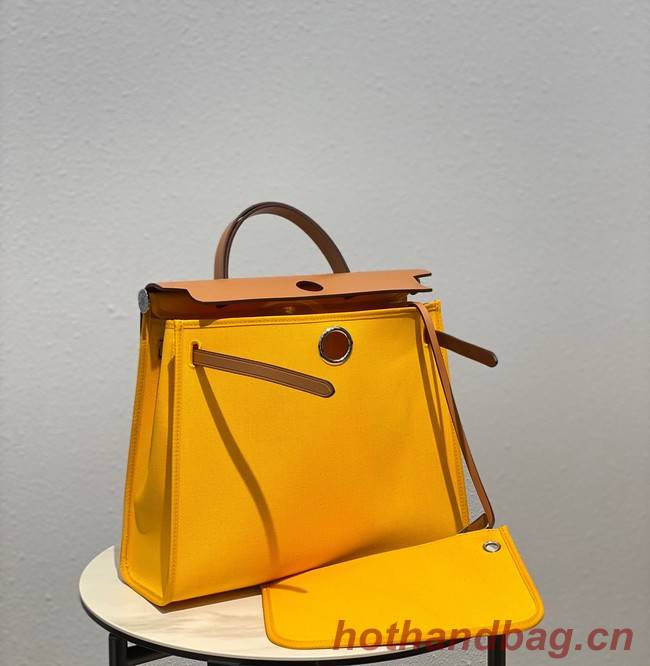 Hermes Herbag 31CM Original Canvas Leather & Calfskin 48887 light yellow&brown
